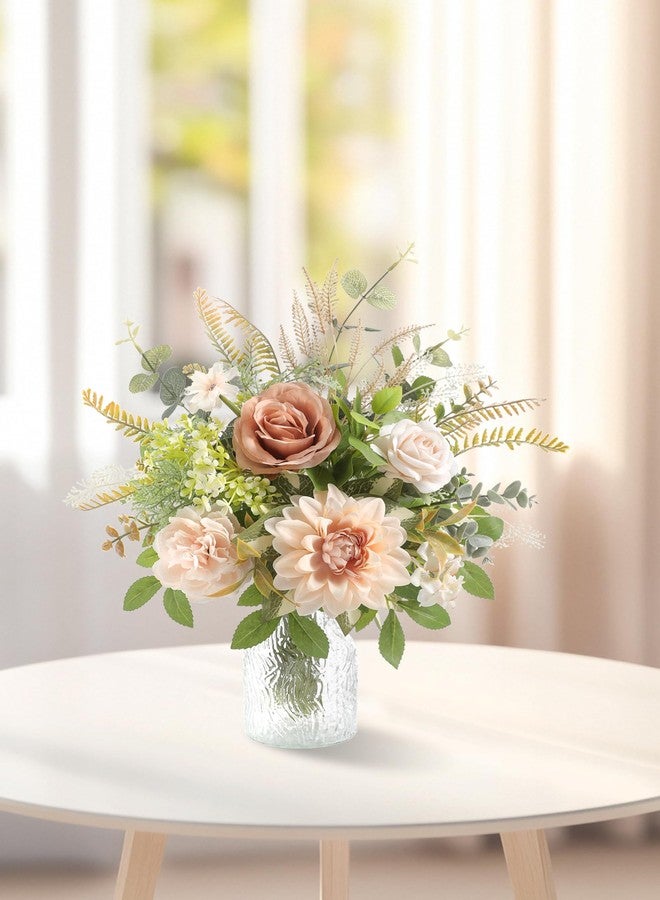Serra Flora Faux Flowers with Vase,Artificial Silk Roses in Vase,Table Centerpieces for Dining Room, Silk Flower Arrangements for Home, Living Room Bathroom Plant Decor, Centerpiece Table Decorations - Image 4